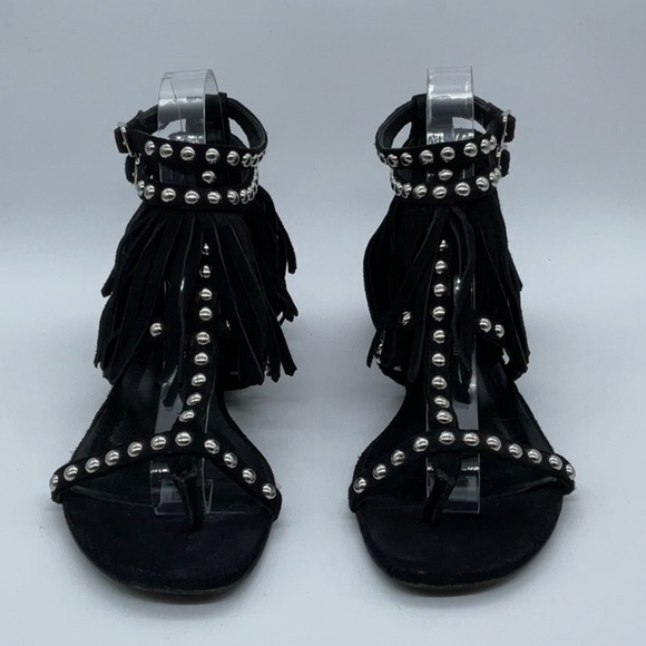 Saint Laurent - Leather Studded Accents Gladiator Sandals - Picture 2 of 12